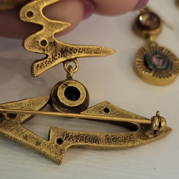 Patricia Locke Brooch And Earrings Gold Tone Swarovski Crystal Set 2" Br… - Picture 7 of 9